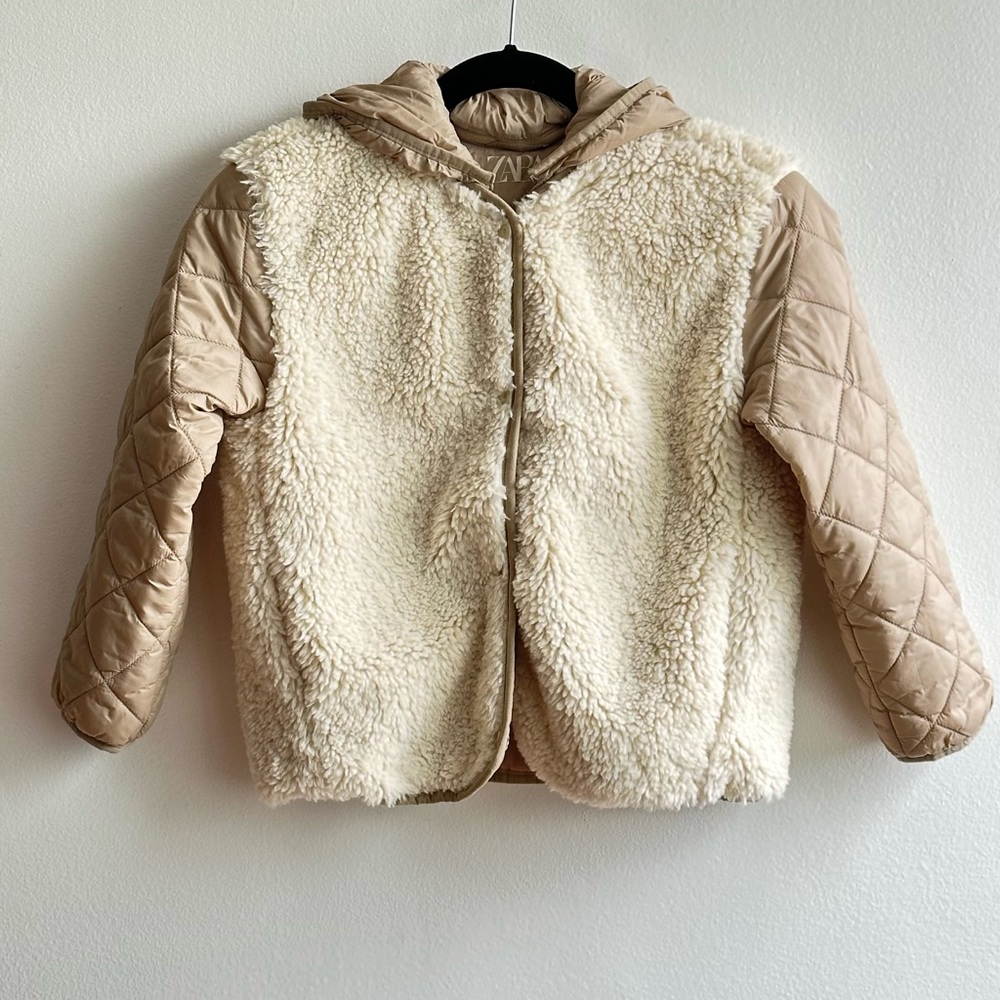 ZARA Girls quilted jacket with faux shearling Size 8